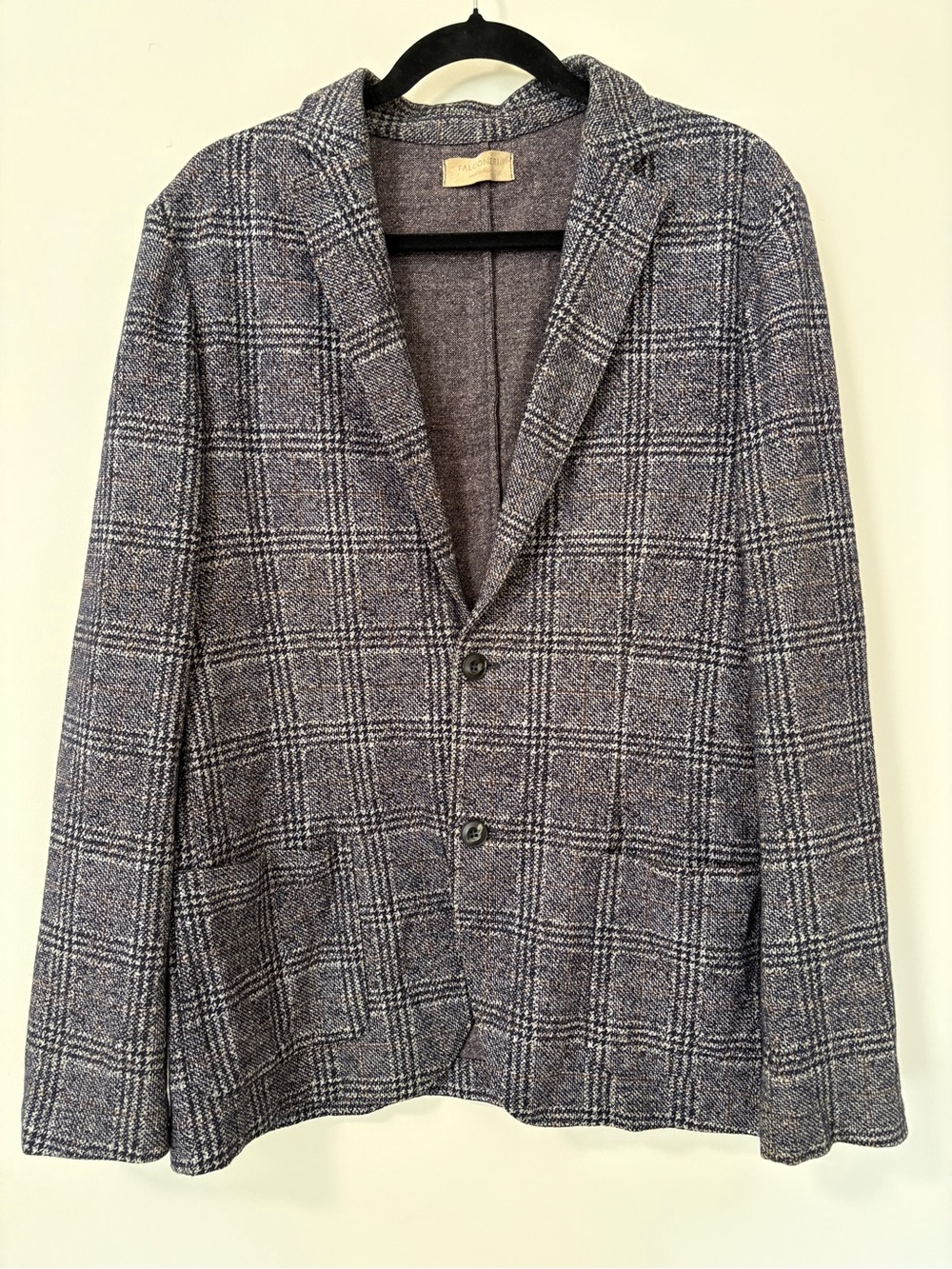 Men’s Classic tailored Jacket Made in Italy Falconeri Plaid Knit Blazer Size52